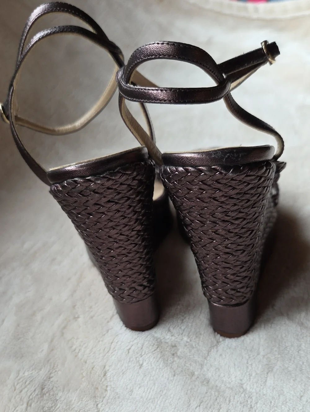 Valentino Garavani Metallic Bronze Braided Wedge Sandals